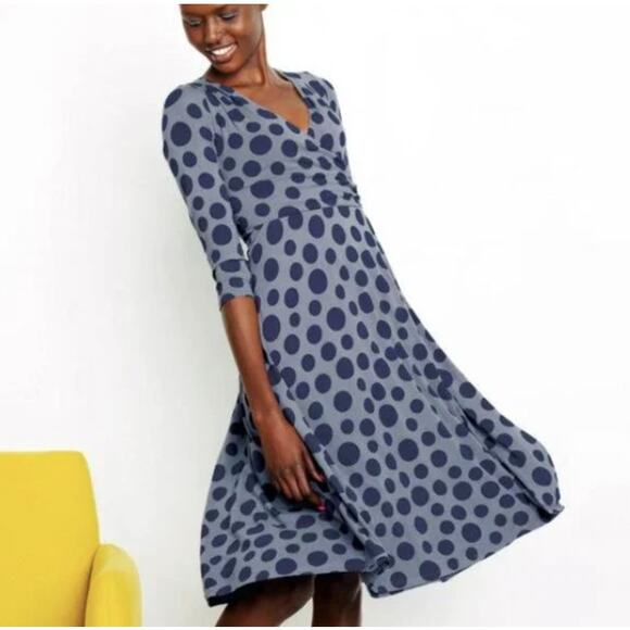 Boden 8 Long Tall Womens Blue Polka Dot Roseberry Faux Wrap Midi Dress - Picture 1 of 8